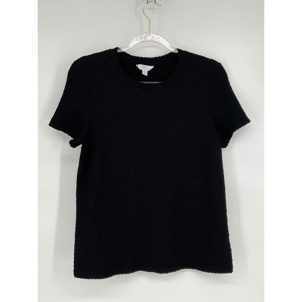 Time and Tru Textured Knit Top Short Sleeve Casual‎ Everyday Black L